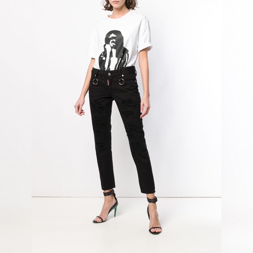 DSQUARED2 RUNWAY STRAIGHT DISTRESSED CROPPED JEAN BLACK "NWT"